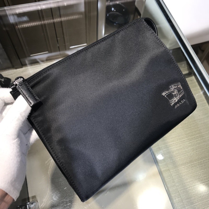 Re-Nylon and Saffiano leather pouch“23*16*7CM”-005=