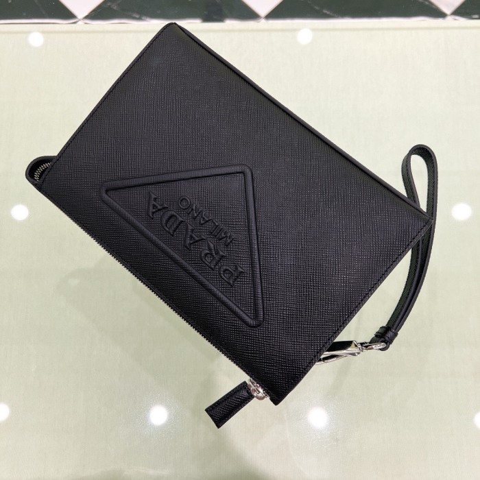 Saffiano Cuir Triangle Logo Embossed Wristlet Pouch“25*17*5CM”-057=