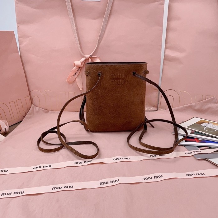 Suede Leather Mini Bucket Bag“17*14*6CM”-065=