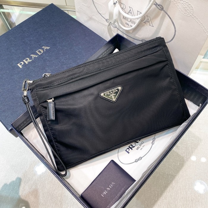 Re-Nylon and Saffiano leather pouch“28*18CM”-005