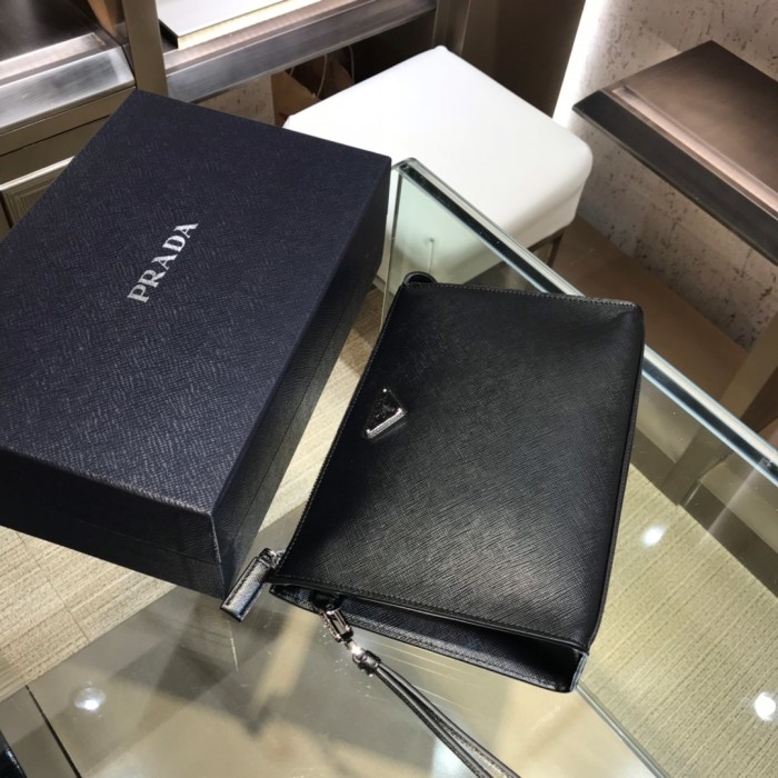 Black Saffiano Leather Pouch“24*16.5*6.5CM”-057=