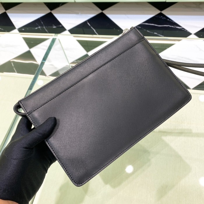 Black Saffiano Leather Pouch“25*17*4CM”-058=