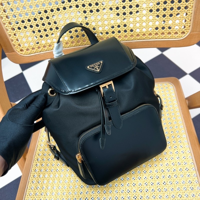 Re-Nylon And Brushed Leather Backpack“25*20.5*11.5CM”-088=