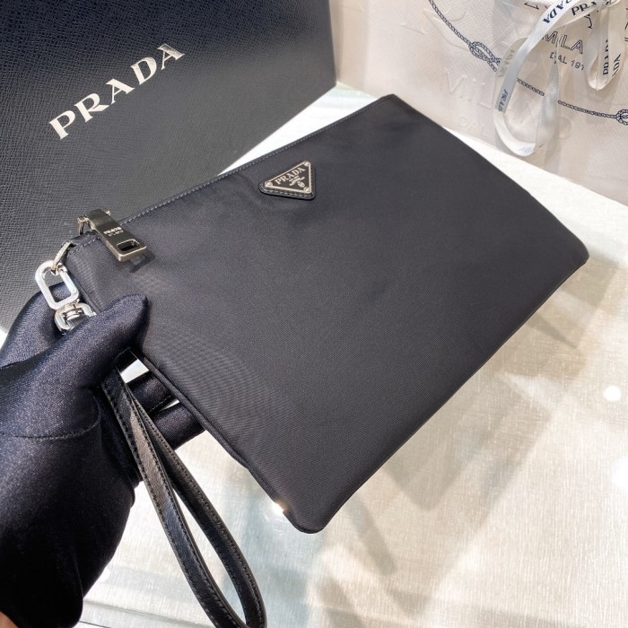 Re-Nylon and Saffiano leather pouch“28*18CM”-005=