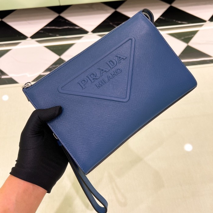 Saffiano Cuir Triangle Logo Embossed Wristlet Pouch“25*17*5CM”-057=