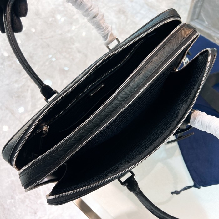 Re-Nylon And Saffiano Leather Briefcase“38*28*6.5CM”-0081=