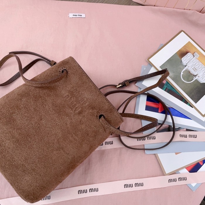 Suede Leather Mini Bucket Bag“17*14*6CM”-065=