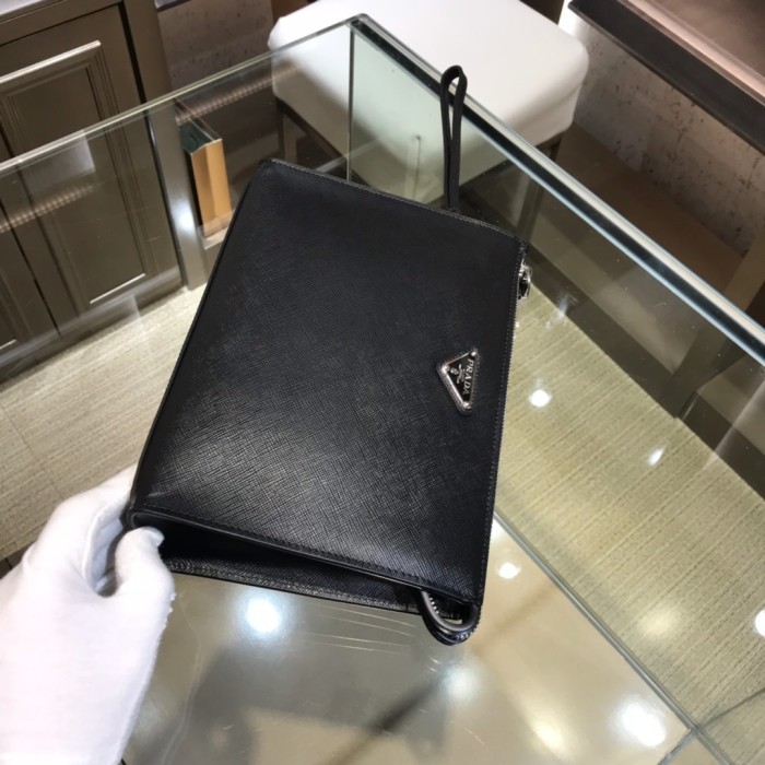 Black Saffiano Leather Pouch“24*16.5*6.5CM”-057=