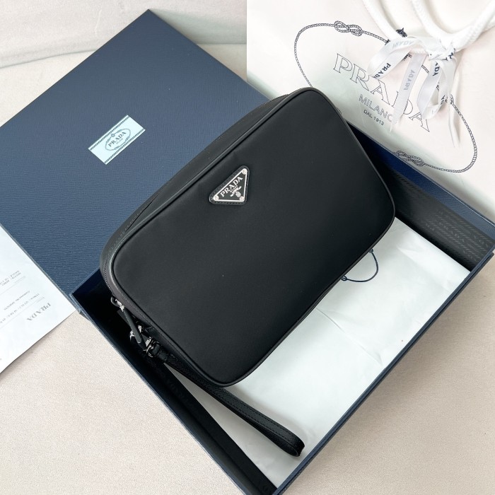 Re-Nylon and Saffiano leather pouch“24*16*7CM”-005=