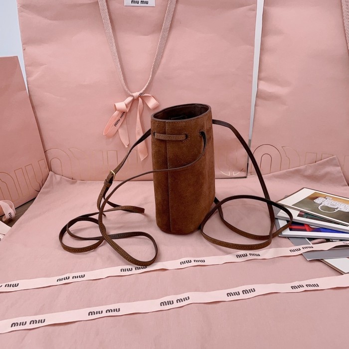 Suede Leather Mini Bucket Bag“17*14*6CM”-065=