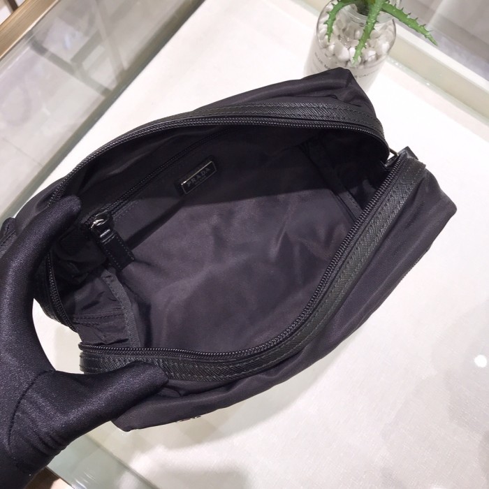 Re-Nylon and Saffiano Leather Travel Pouch“23*13*10CM”-054=