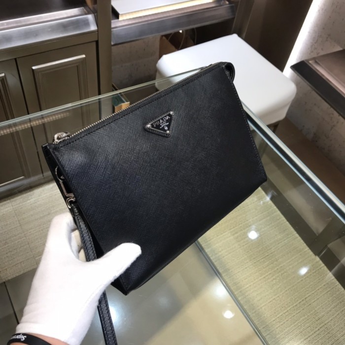 Black Saffiano Leather Pouch“24*16.5*6.5CM”-057=