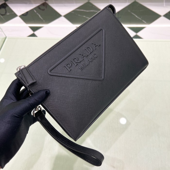 Saffiano Cuir Triangle Logo Embossed Wristlet Pouch“25*17*5CM”-057=