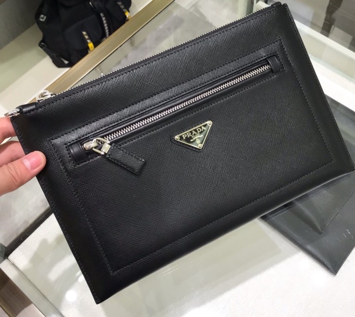 Black Saffiano Leather Pouch“28*18CM”-006=
