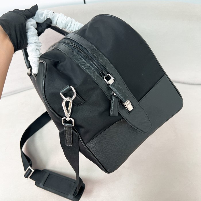 Re-Nylon and Saffiano leather duffel bag“45*27*23CM”-0061=