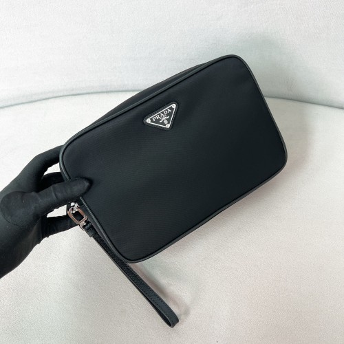 Re-Nylon and Saffiano leather pouch“24*16*7CM”-005=