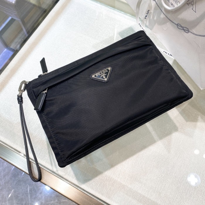 Re-Nylon and Saffiano leather pouch“28*18CM”-005