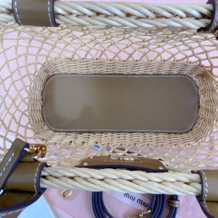 Woven Fabric Handbag With Leather Trim“24*18*9CM”-058=