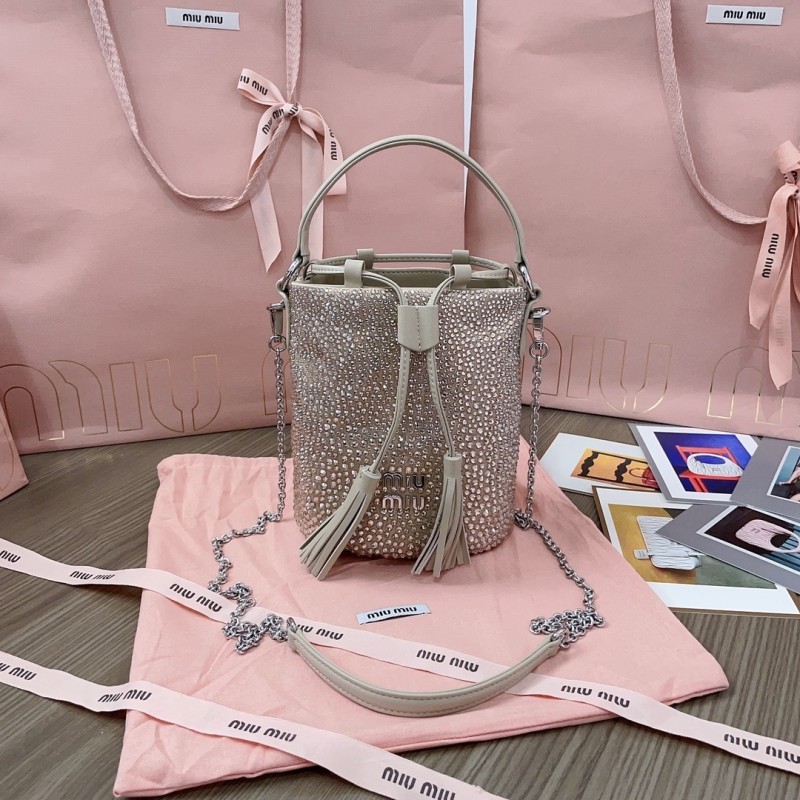Crystal-Embellished Satin Bucket Bag“17*15*10CM”-029=