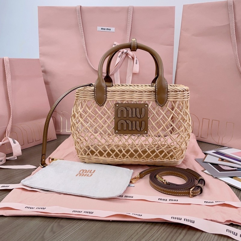 Woven Fabric Handbag With Leather Trim“24*18*9CM”-058=