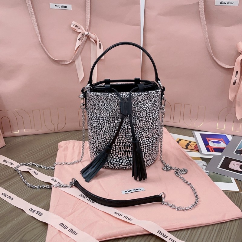 Crystal-Embellished Satin Bucket Bag“17*15*10CM”-029=