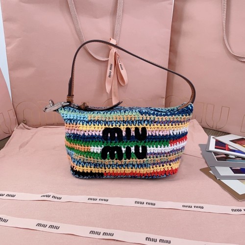 Colour-Block Crochet Mini Bag“25.5*19*14CM”-028=