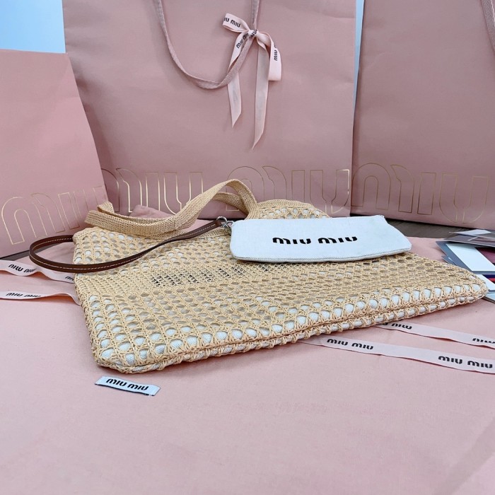 lVY Raffia-Effect And Linen Bag“40*35CM”-076=