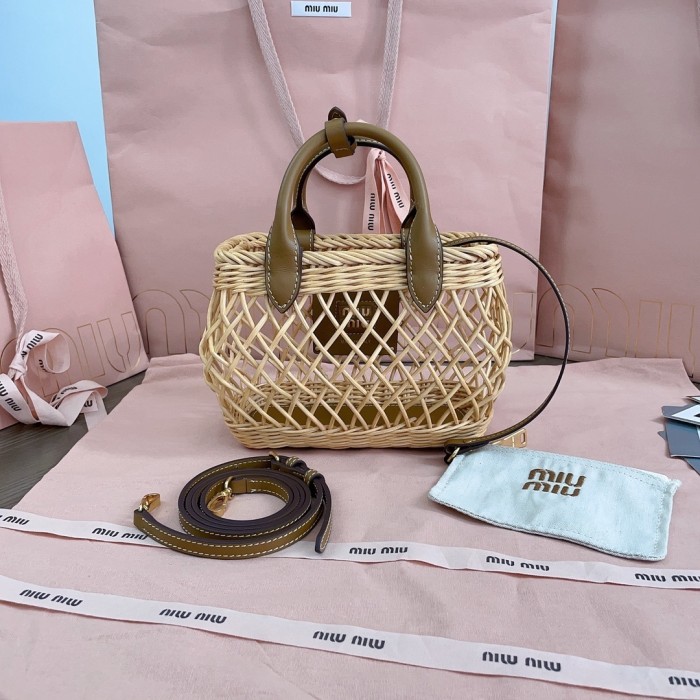 Woven Fabric Handbag With Leather Trim“20*15 *7.5CM”-028=