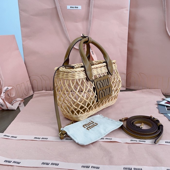 Woven Fabric Handbag With Leather Trim“20*15 *7.5CM”-028=