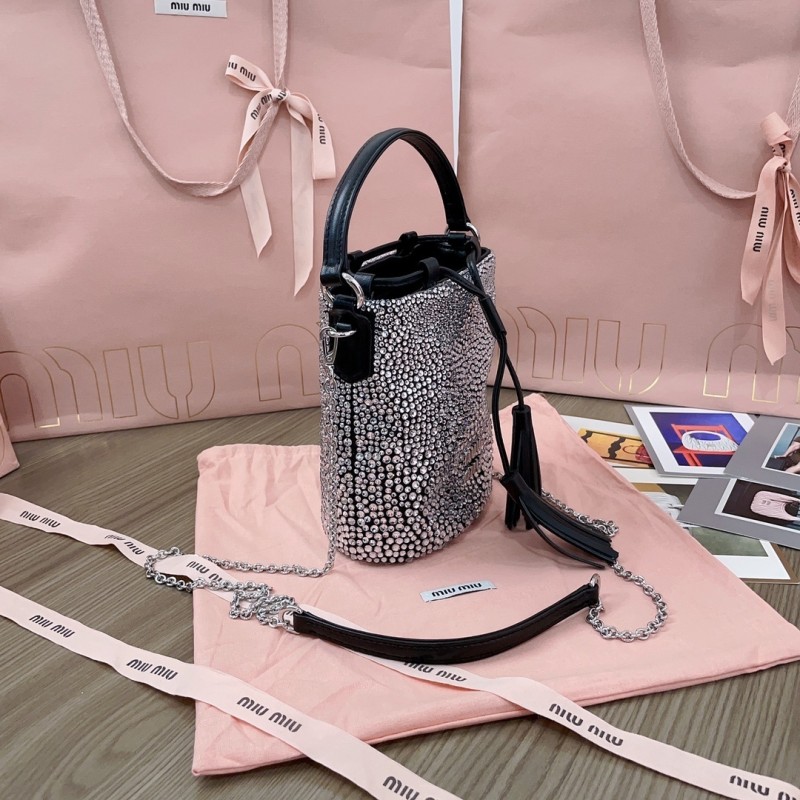 Crystal-Embellished Satin Bucket Bag“17*15*10CM”-029=