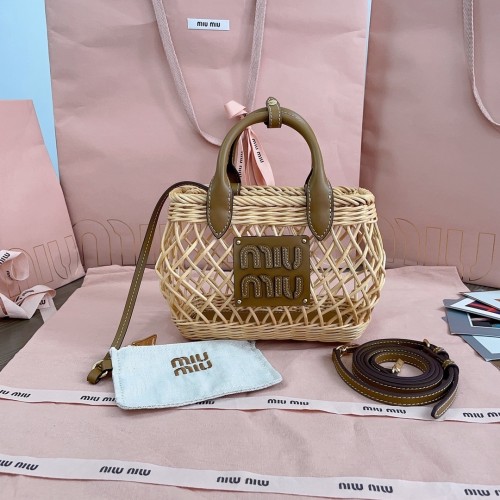 Woven Fabric Handbag With Leather Trim“20*15 *7.5CM”-028=