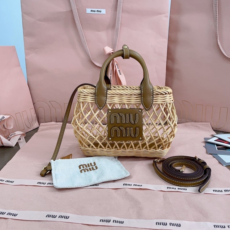 Woven Fabric Handbag With Leather Trim“20*15 *7.5CM”-028=