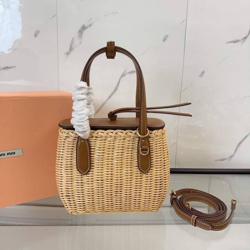 Wicker And Leather Handbag“20*15*8.5CM”-088=