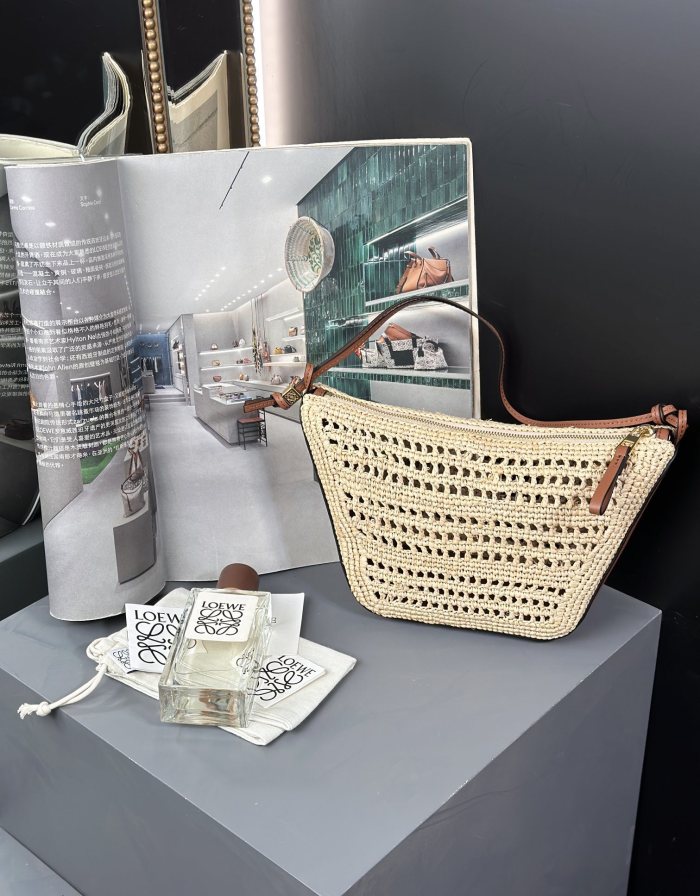 Mini Hammock Hobo in raffia and calfskin“28*17*9.5CM”-036=