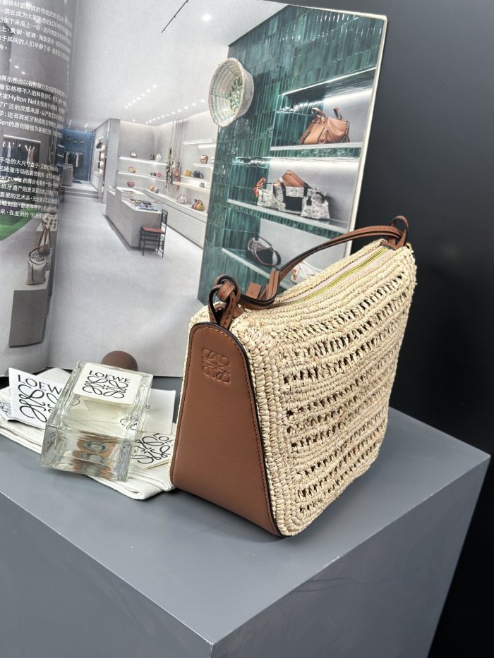 Mini Hammock Hobo in raffia and calfskin“28*17*9.5CM”-036=