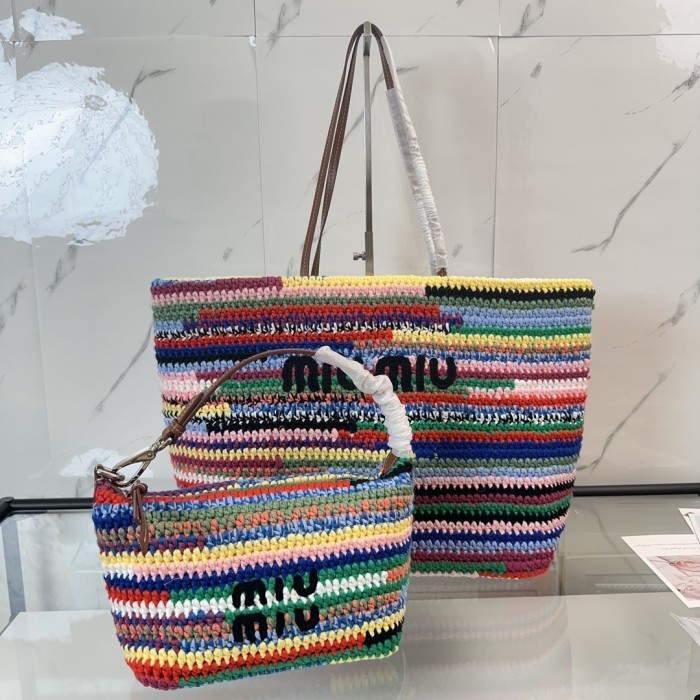 Raffia-Effect Woven Tote Bag“40*34*16CM”-0801=