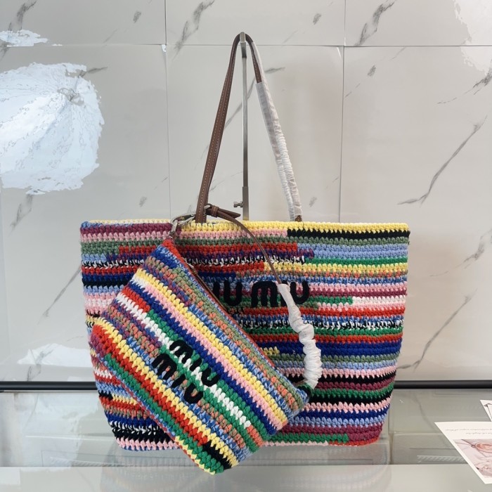 Raffia-Effect Woven Tote Bag“40*34*16CM”-0801=