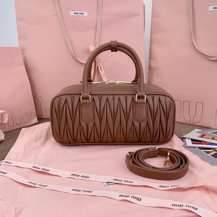 Cognac Arcadie Matelassé Nappa Leather Bag“27*12*9CM”-0801=