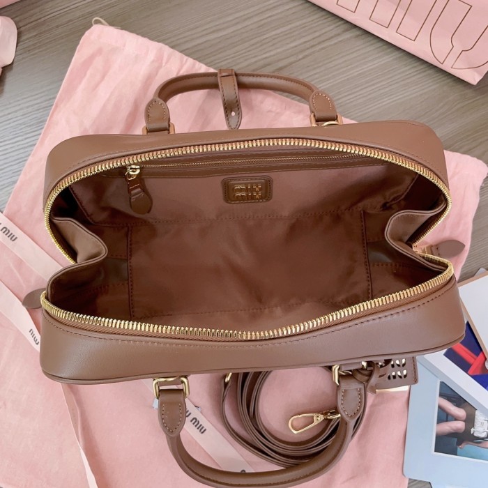 Cognac Arcadie Matelassé Nappa Leather Bag“27*12*9CM”-0801=