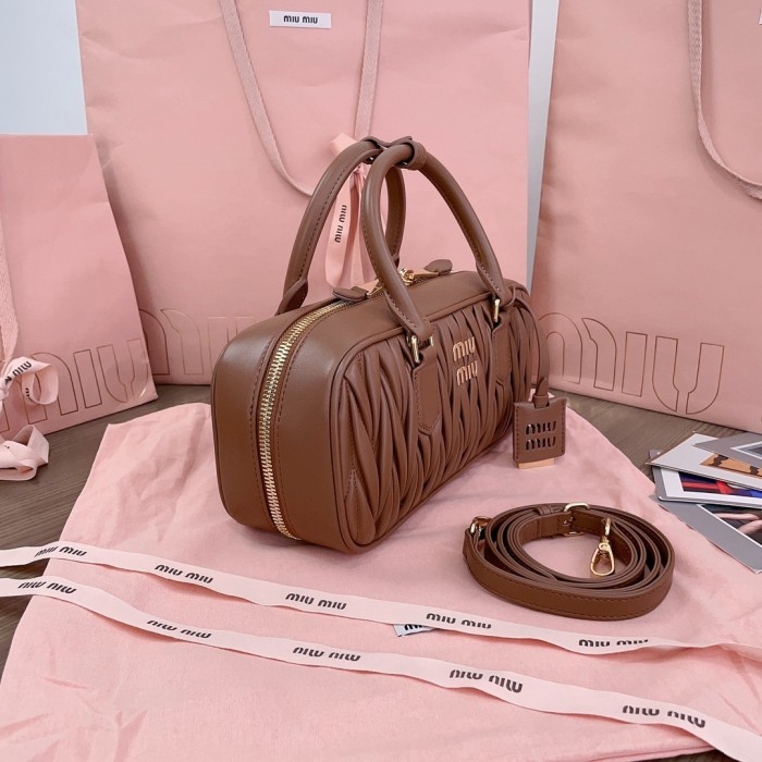 Cognac Arcadie Matelassé Nappa Leather Bag“27*12*9CM”-0801=