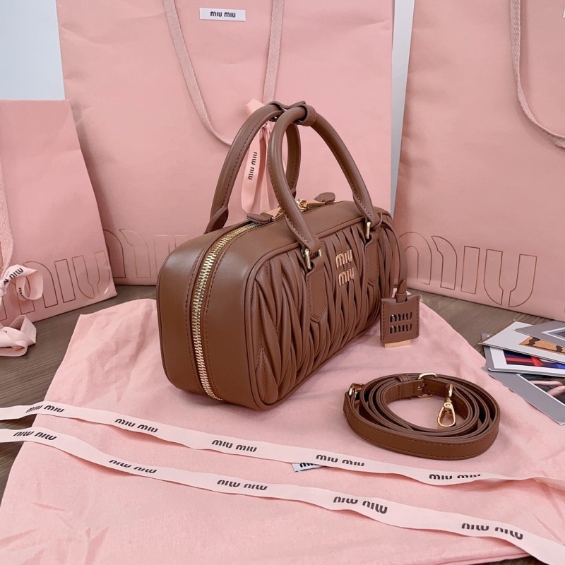 Cognac Arcadie Matelassé Nappa Leather Bag“27*12*9CM”-0801=