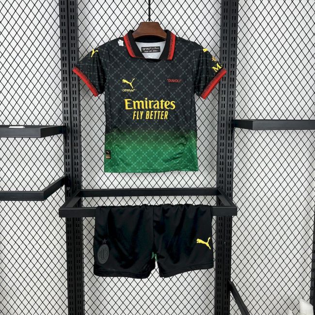 AC Milan off white black kids jersey kit shirt