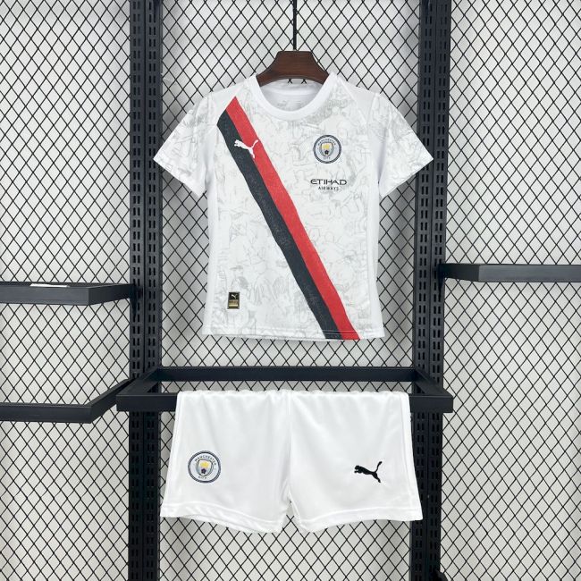Manchester City 25/26 white away kids jersey kit
