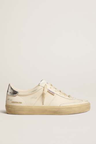 Golden Goose Soul Star Sneaker with Nappa Upper, Bio Based Tongue, and Laminated Heel - White/Silver