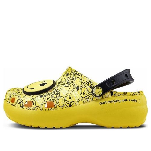 (WMNS) Crocs X Smiley Classic Clog Thick Sole Smiling Face clouds Sandals Yellow Black 207233-90H