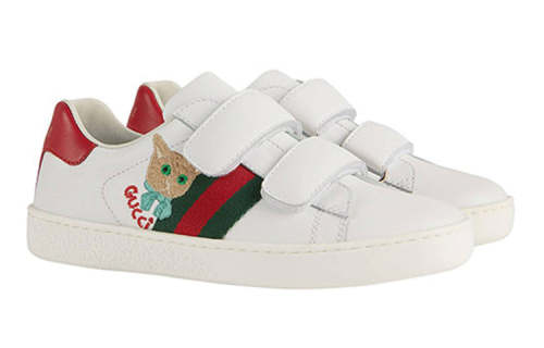 GUCCI Ace Cat Embroidered Sneakers 'White Red' 665430-CPWB0-9082