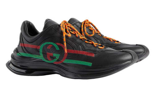 GUCCI Run Side-Stripe Lace-Up Sneakers 'Black Red Green' 721111-UHH20-1000