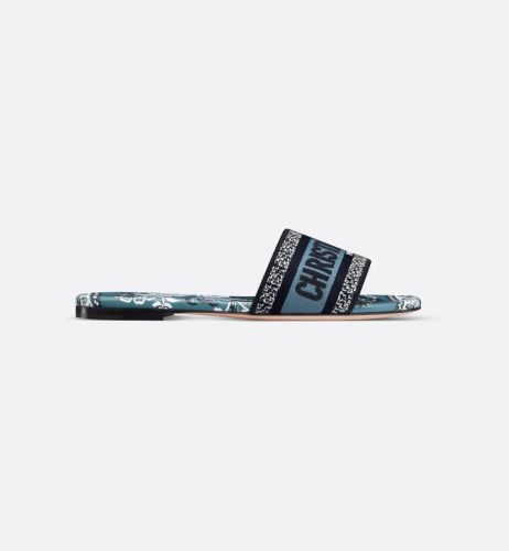 Dway Slide • Denim Blue Multicolor Embroidered Cotton with Butterfly Bandana Motif