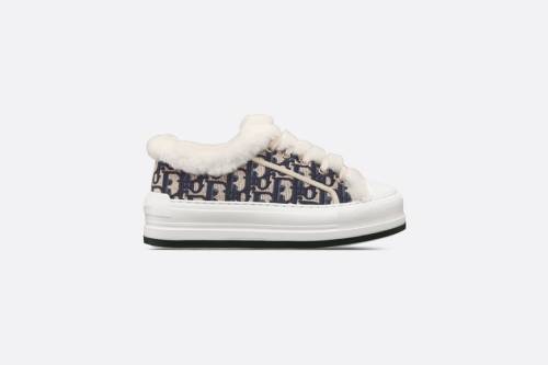 Walk'n'Dior Platform Sneaker • Deep Blue Dior Oblique Embroidered Cotton and White Shearling