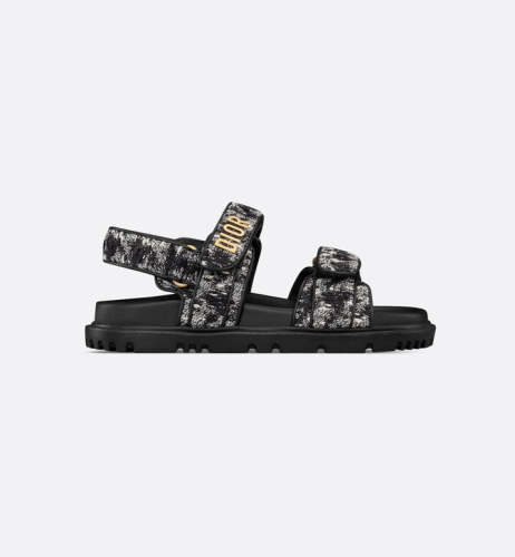 Dioract Sandal • Black and White Houndstooth Motif Tweed
